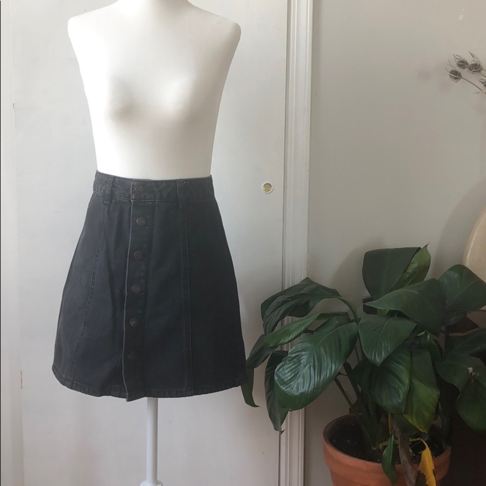 Black Button Down Denim Skirt